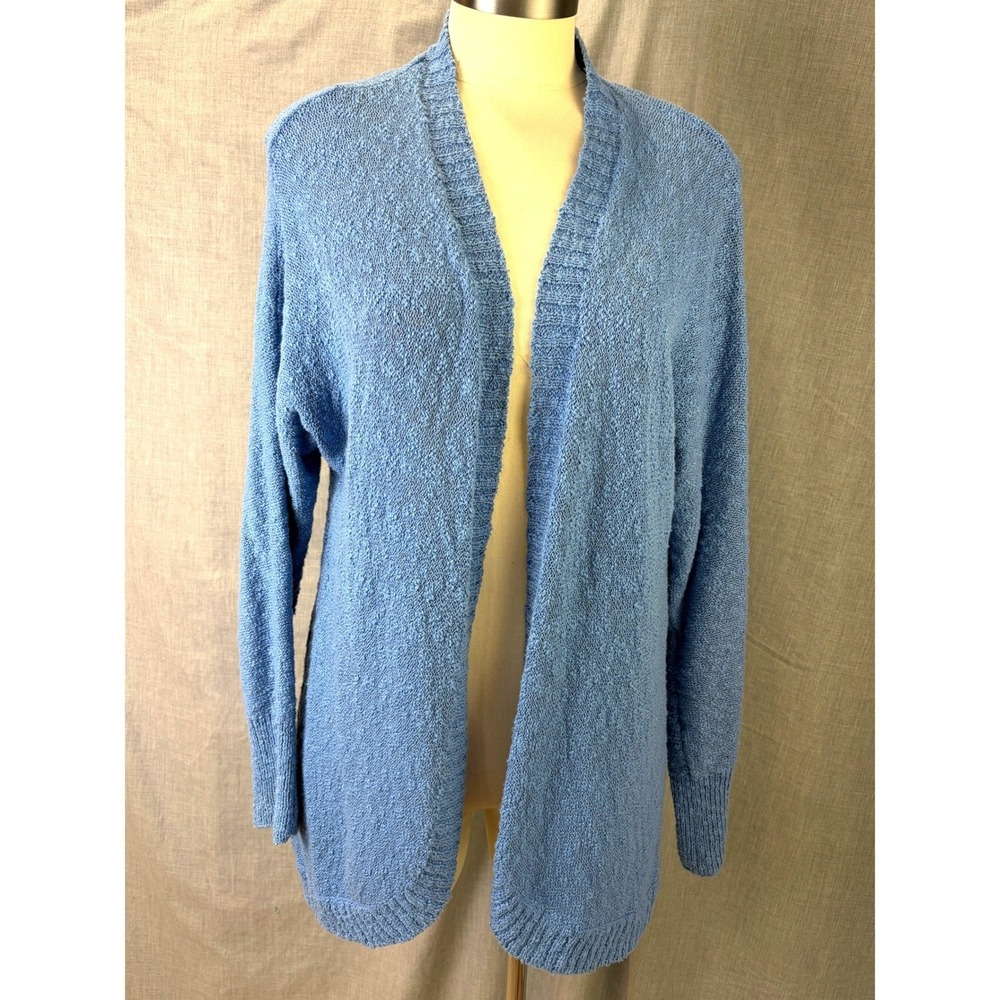 Pure Jill Blue Textured Knit Open Front Cardigan Sweater Women's M Cotton Blend